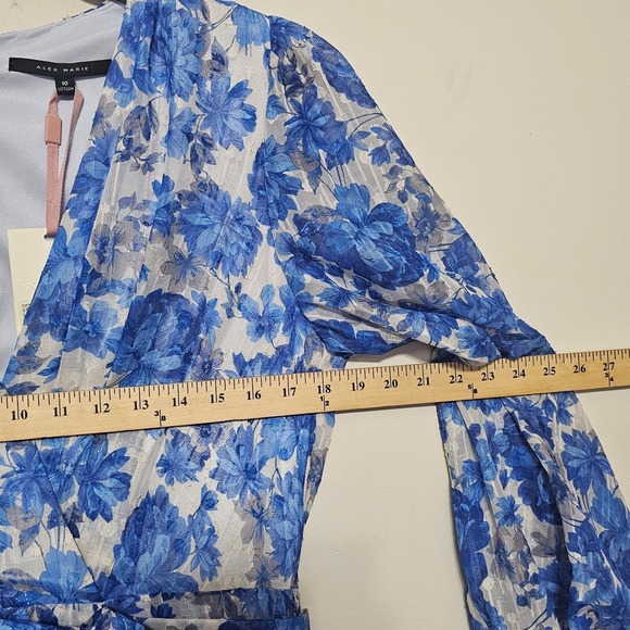 Alex Marie Dress 10/Medium Blue Knee-Lenght Long Sleeves Faux Wrap Belt 0888 - Picture 2 of 8